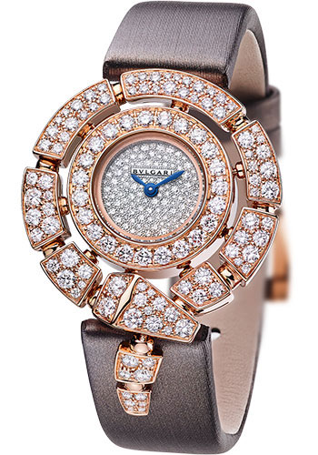 Bvlgari Serpenti Jewellery Watch - 30 mm Rose Gold Case - Snow-Pavé Diamond Dial - Grey Satin Strap