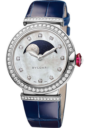 Bvlgari Lvcea Watch - 36 mm White Gold Case - Aventurine Dial - Blue Alligator Strap