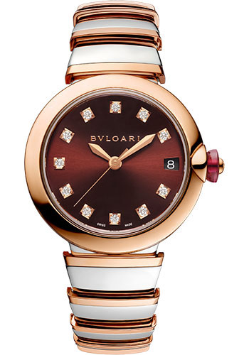 Bvlgari Lvcea Watch - 33 mm Rose Gold And Steel Case - Brown Dial - Steel And Gold Bracelet