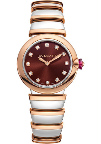 Bvlgari Lvcea Watch - 28 mm Rose Gold And Steel Case - Brown Dial - Steel And Gold Bracelet