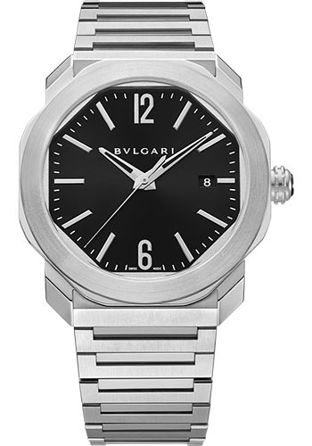 Bvlgari Octo Roma Watch - 41 mm Stiainless Steel Case - Black Dial - Steel Bracelet