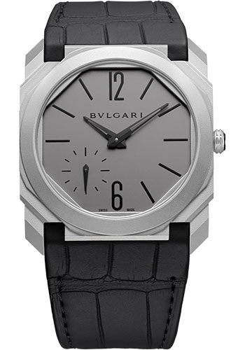 Bvlgari Octo Finissimo Watch - 40 mm Titanium Case - Titanium Dial - Black Alligator Strap
