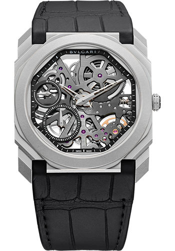 Bvlgari Octo Finissimo Watch - 40 mm Titanium Case - Transparent Dial - Black Alligator Strap