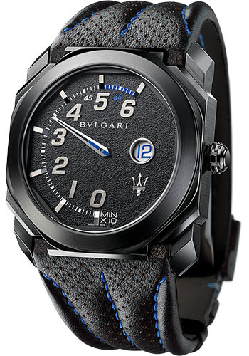 Bvlgari Octo Maserati Gransport Watch - 41 mm Stainless Steel Case - Black Dial - Black Leather Strap