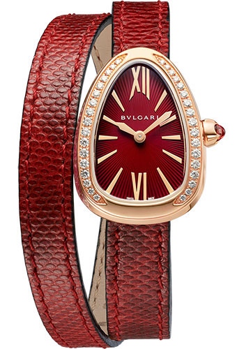 Bvlgari Serpenti Watch - 27 mm Rose Gold Case - Red Dial - Double Spiral Red Karung Strap