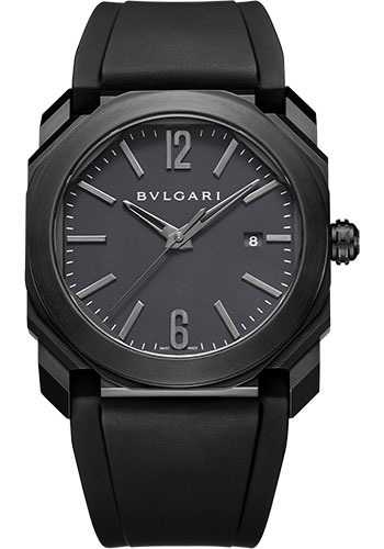 Bvlgari Octo Watch - 41 mm Black Steel Case - Black Dial - Black Rubber Strap