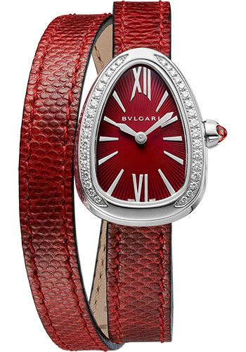 Bvlgari Serpenti Watch - 27 mm Stainless Steel Case - Red Dial - Double Spiral Red Karung Strap