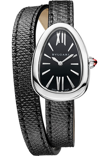 Bvlgari Serpenti Watch - 27 mm Stainless Steel Case - Black Dial - Double Spiral Black Karung Strap