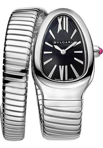 Bvlgari Serpenti Tubogas Watch - 35 mm Stainless Steel Case - Black Dial - Tubogas Single Spiral Steel Bracelet