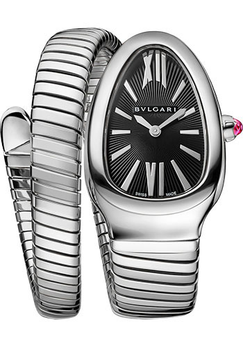 Bvlgari Serpenti Tubogas Watch - 35 mm Stainless Steel Case - Black Dial - Single Spiral Steel Bracelet
