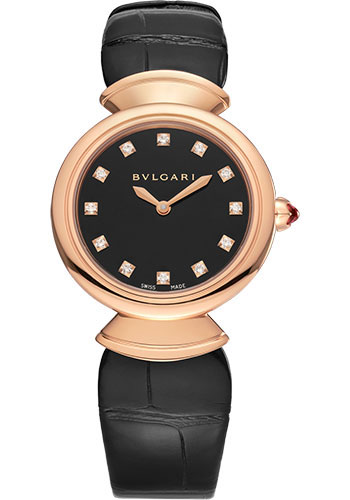 Bvlgari Divas' Dream Watch - 30 mm Rose Gold Case - Black Dial - Black Alligator Strap