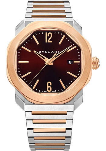 Bvlgari Octo Roma Watch - 41 mm Rose Gold And Steel Case - Brown Dial - Steel And Gold Bracelet