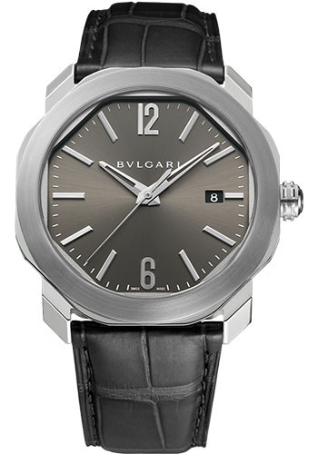 Bvlgari Octo Roma Watch - 41 mm Stainless Steel Case - Anthracite Dial - Black Alligator Strap