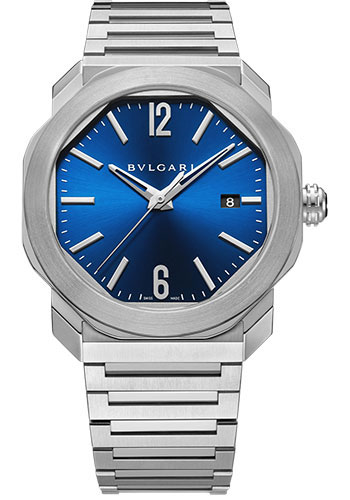 Bvlgari Octo Roma Watch - 41 mm Stainless Steel Case - Blue Dial - Steel Bracelet