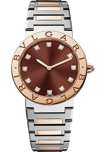 Bvlgari Bvlgari Bvlgari Lady Watch - 33 mm Stainless Steel Case - Rose Gold Bezel - Brown Dial - Steel And Gold Bracelet