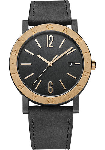 Bvlgari Bvlgari Bvlgari Solotempo Watch - 41 mm Stainless Steel Case - Bronze Bezel - Black Dial - Black Leather Strap