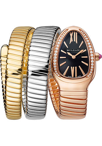 Bvlgari Serpenti Tubogas Watch - 35 mm Rose Gold Case - Black Dial - Tubogas Double Spiral Bracelet