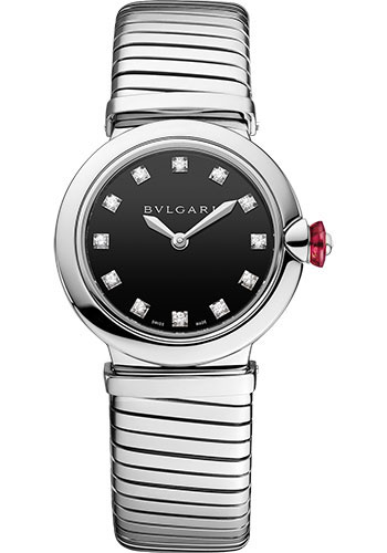 Bvlgari Lvcea Tubogas Watch - 28 mm Stainless Steel Case - Black Dial - Steel Bracelet