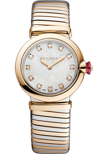 Bvlgari Lvcea Tubogas Watch - 28 mm Rose Gold And Steel Case - White Mother-Of-Pearl Dial - Steel And Gold Bracelet