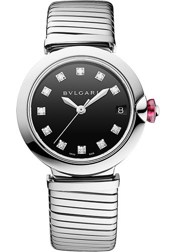 Bvlgari Lvcea Tubogas Watch - 33 mm Stainless Steel Case - Black Dial - Steel Bracelet