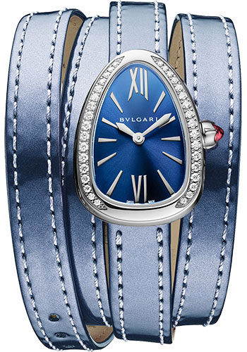 Bvlgari Serpenti Watch - 27 mm Stainless Steel Case - Blue Lacquared Dial - Quadruple Spiral Indigo Topaz Leather Strap