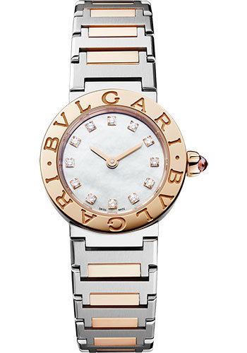 Bvlgari Bvlgari Bvlgari Lady Watch - 23 mm Stainless Steel Case - Rose Gold Bezel - White Mother-Of-Pearl Dial - Steel And Gold Bracelet