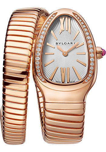 Bvlgari Serpenti Tubogas Watch - 35 mm Rose Gold Case - Silver Dial - Tubogas Single Spiral Rose Gold Bracelet