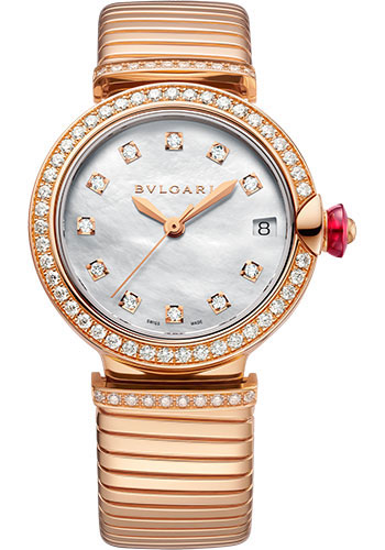 Bvlgari Lvcea Tubogas Watch - 33 mm Rose Gold Case - White Mother-Of-Pearl Dial - Rose Gold Bracelet