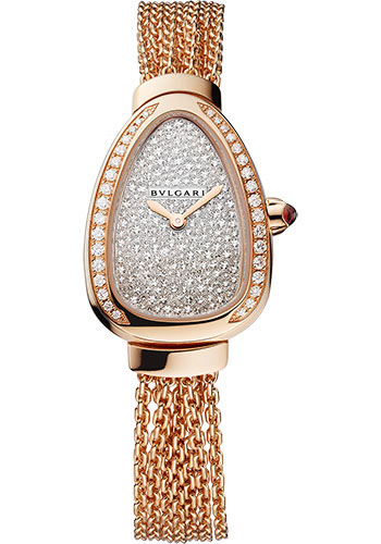Bvlgari Serpenti Watch - 27 mm Rose Gold Case - Snow Pavé Dial - Single Spiral Rose Gold Bracelet