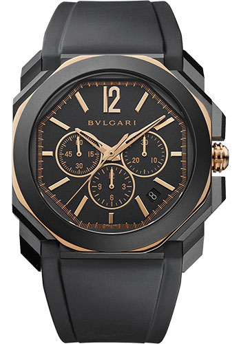 Bvlgari Octo Velocissimo Watch - 41 mm Sandblasted Stainless Steel Case - Anthracite Dial - Black Rubber Strap