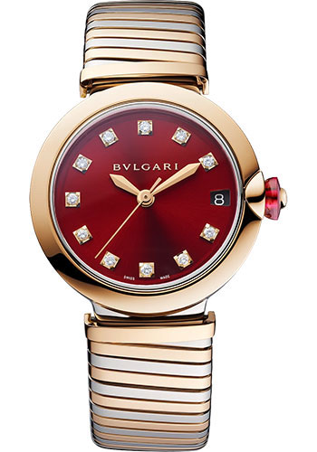 Bvlgari Lvcea Watch - 33 mm Stainless Steel Case - Red Dial - Steel And Gold Bracelet
