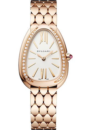 Bvlgari Serpenti Seduttori Watch - 33 mm Rose Gold Case - Diamond Bezel - White Silver Dial - Polished Bracelet