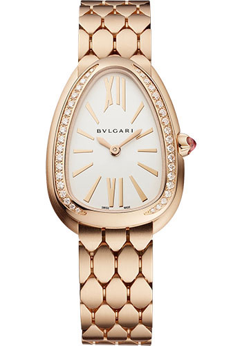 Bvlgari Serpenti Seduttori Watch - 33 mm Rose Gold Case - Diamond Bezel - White Silver Dial - Brushed Bracelet