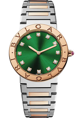 Bvlgari Bvlgari Bvlgari Watch - 33 mm Rose Gold And Steel Case - Green Dial - Steel And Gold Bracelet