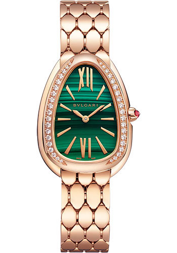 Bvlgari Serpenti Seduttori Watch - 33 mm Rose Gold Diamond Case - Malachite Dial - Bracelet