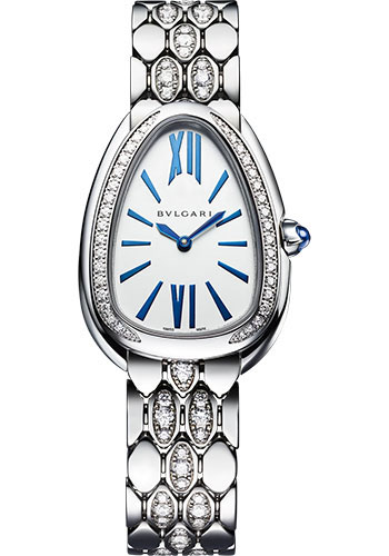 Bvlgari Serpenti Watch - 33 mm White Gold Diamond Case - White Silver Dial - Diamond Bracelet