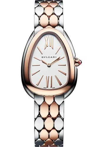 Bvlgari Serpenti Seduttori Watch - 33 mm Stainless Steel Case - Rose Gold Bezel - White Silver Dial - Steel And Gold Bracelet
