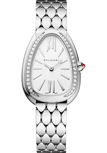 Bvlgari Serpenti Seduttori Watch - 33 mm Stainless Steel Case - Diamond Bezel - White Silver Dial - Steel Bracelet