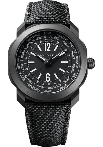 Bvlgari Octo Roma Watch - 41 mm Stainless Steel Case - Matt Black Sandblasted Dial - Black Textured Rubber Strap