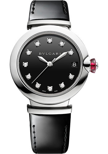 Bvlgari Lvcea Watch - 33 mm Steel Case - Black Dial - Leather Strap