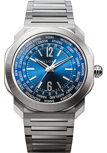 Bvlgari Octo Roma WorldTimer Watch - 41mm Steel Case - Blue Dial - Steel Bracelet