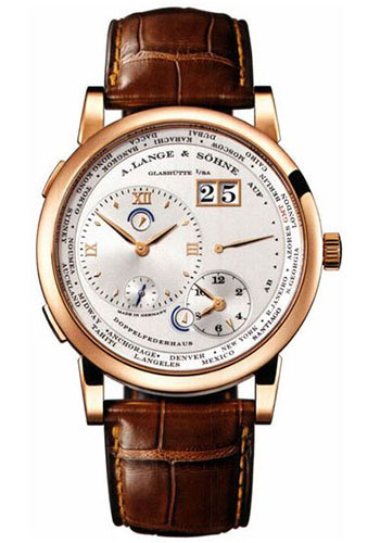 A. Lange & Söhne Lange 1 Time Zone Watch - 41.9mm Rose Gold Case - Silver Dial - Brown Alligator Strap