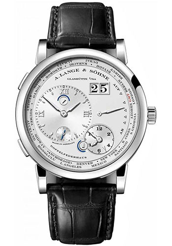 A. Lange & Söhne Lange 1 Time Zone Watch - 41.9mm White Gold Case - Silver Dial - Black Alligator Strap