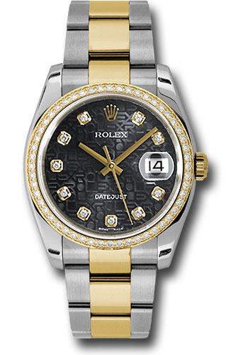 Rolex Steel and Yellow Gold Rolesor Datejust 36 Watch - 52 Diamond Bezel - Black Jubilee Diamond Dial - Oyster Bracelet