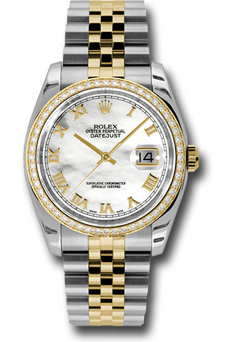 Rolex Steel and Yellow Gold Rolesor Datejust 36 Watch - 52 Brilliant-Cut Diamond Bezel - Mother-Of-Pearl Roman Dial - Jubilee Bracelet