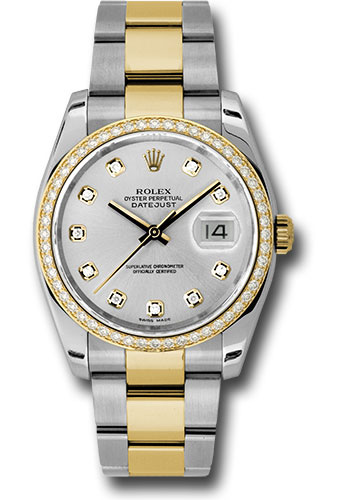 Rolex Steel and Yellow Gold Rolesor Datejust 36 Watch - 52 Diamond Bezel - Silver Diamond Dial - Oyster Bracelet
