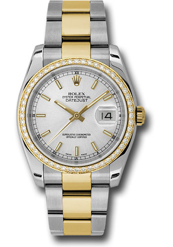 Rolex Steel and Yellow Gold Rolesor Datejust 36 Watch - 52 Diamond Bezel - Silver Index Dial - Oyster Bracelet