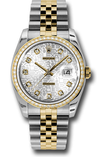 Rolex Steel and Yellow Gold Rolesor Datejust 36 Watch - 52 Brilliant-Cut Diamond Bezel - Silver Jubilee Diamond Dial - Jubilee Bracelet