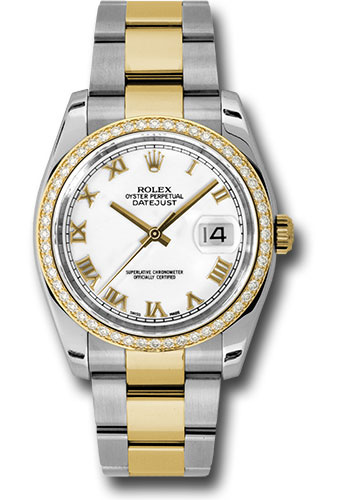 Rolex Steel and Yellow Gold Rolesor Datejust 36 Watch - 52 Diamond Bezel - White Roman Dial - Oyster Bracelet