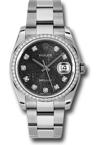 Rolex Steel and White Gold Datejust 36 Watch - 52 Diamond Bezel - Black Jubilee Diamond Dial - Oyster Bracelet